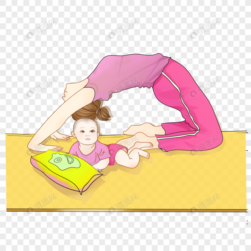 卡通母亲产后修复瑜伽图片