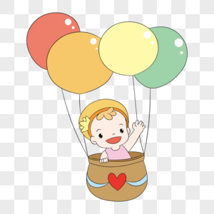 母婴喂养周坐热气球的可爱婴儿高清图片