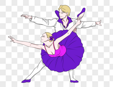 紫白色芭蕾舞裙双人舞者高清图片