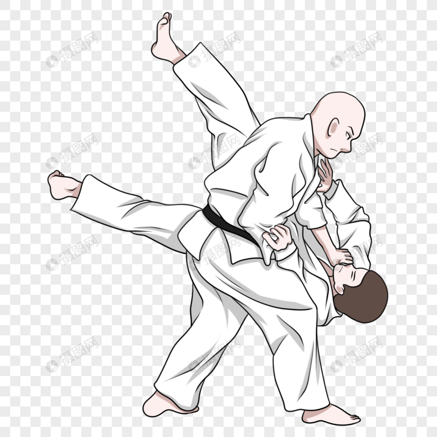 免抠元素 手绘/卡通元素 摔打对手的跆拳道教练.