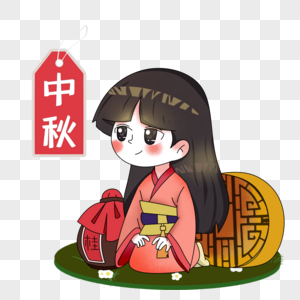 中秋节可爱的小女孩卡通手绘图片