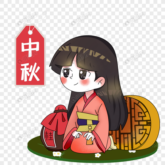 中秋节可爱的小女孩卡通手绘图片