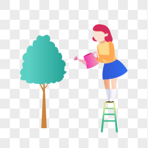 女人浇树素材图片