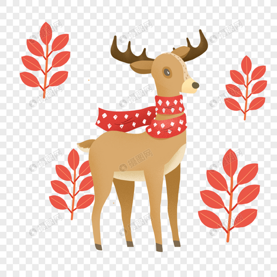 秋天森林里戴围巾的小鹿图片