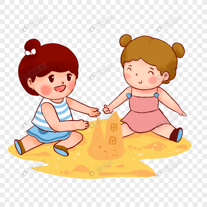 免抠元素 手绘/卡通元素 小朋友堆沙子.psd