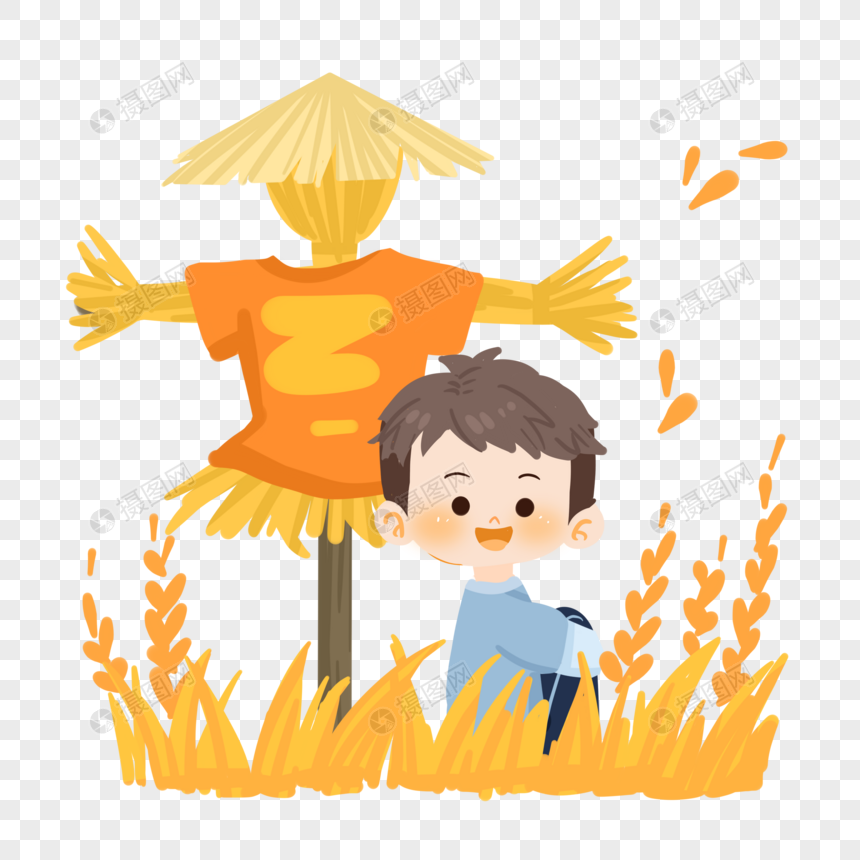 秋天卡通男孩和稻草人图片