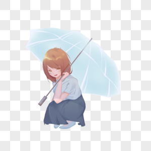 打伞的女孩蹲着打伞的女孩高清图片素材