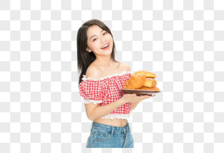 美女吃面包吃东西的女人高清图片