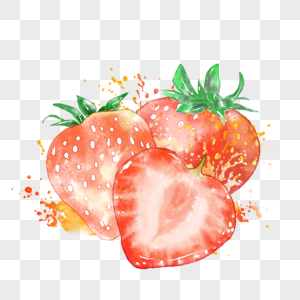 草莓水彩手绘果蔬高清图片素材