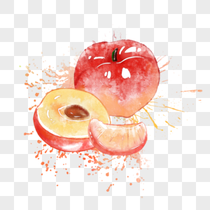油桃桃子水彩手绘图片