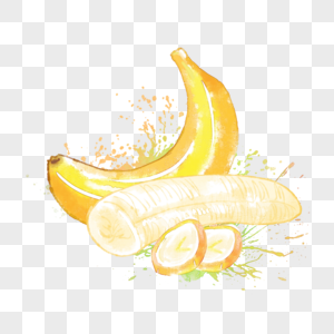 香蕉水彩手绘喷溅高清图片素材