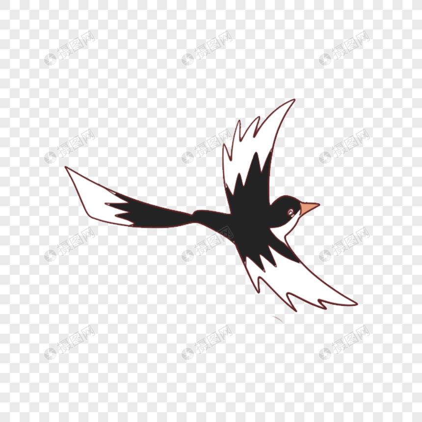 免抠元素 手绘/卡通元素 飞翔的喜鹊.png