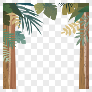 扁平化森林树干树叶边框图图片
