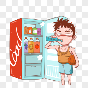 开冰箱喝饮料的男孩图片