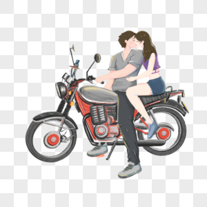 骑摩托接吻的情侣图片