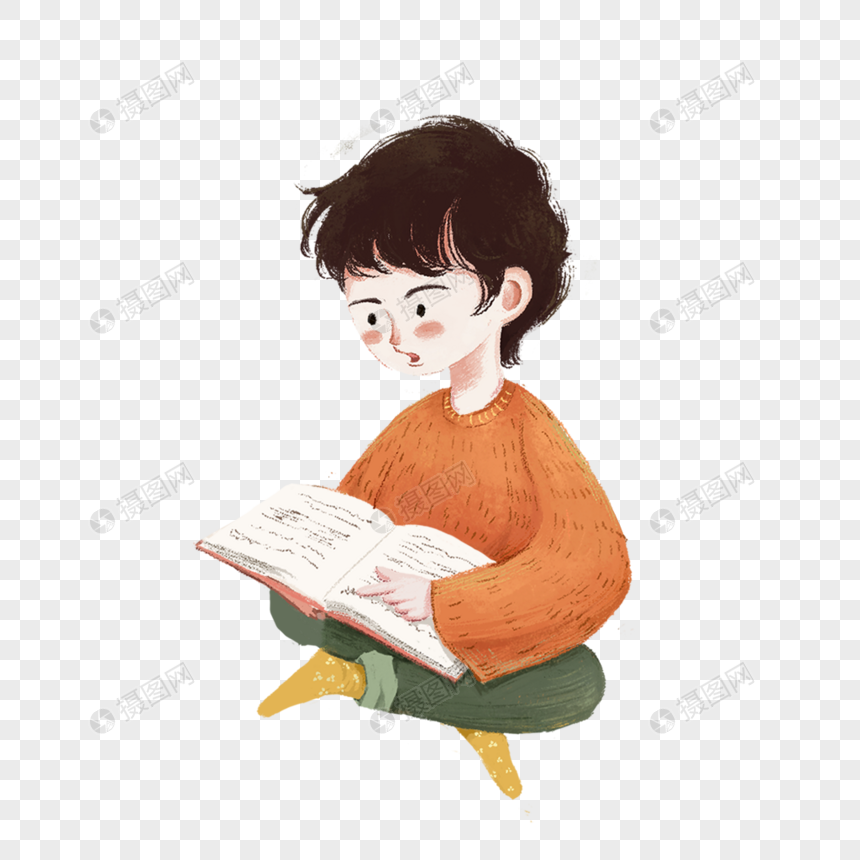 坐着看书的男孩图片