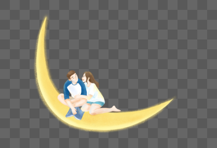 七夕坐在月亮上约会的情侣图片