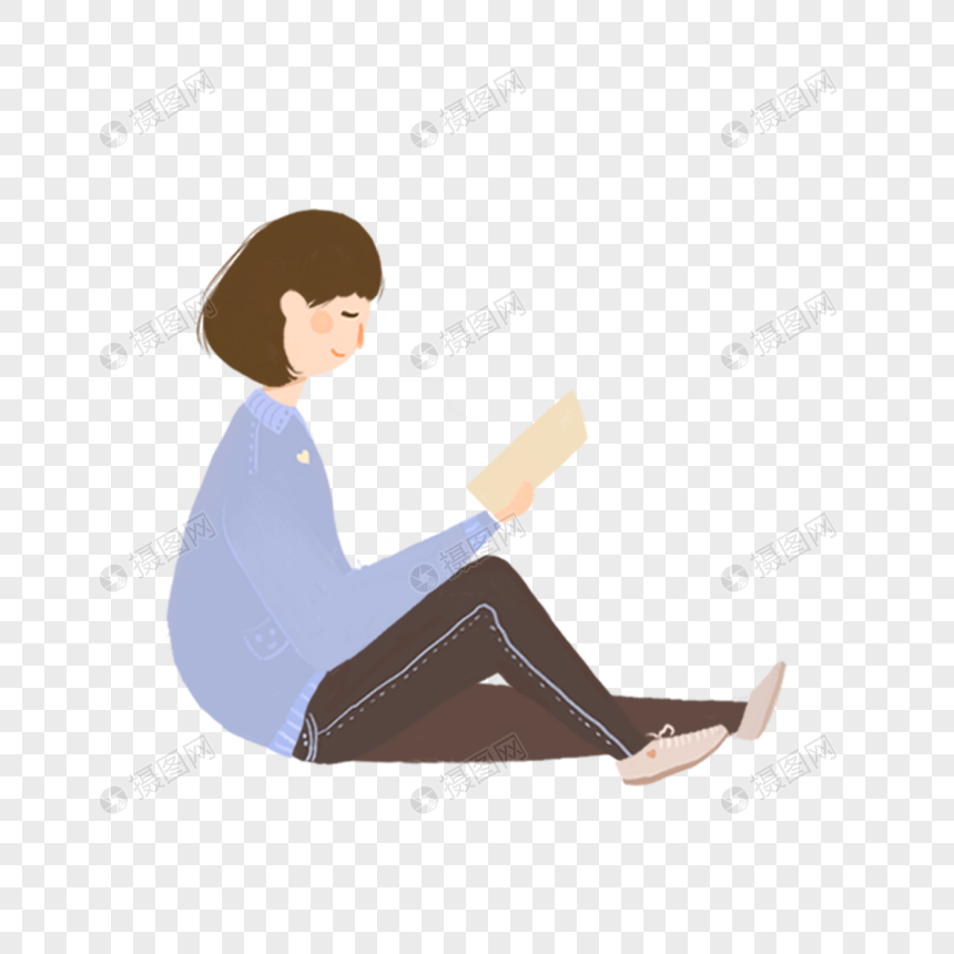 立秋坐着看书的女孩图片