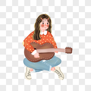 立秋坐着弹吉他的女孩高清图片