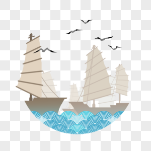 古代船队帆船剪影高清图片