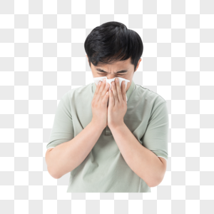 中年男性感冒擦鼻涕高清图片