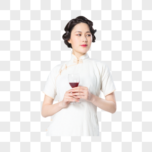 旗袍女性品酒图片