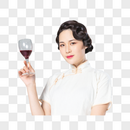 旗袍女性品酒图片