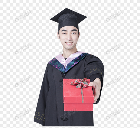 拿着礼物盒子的毕业男士图片