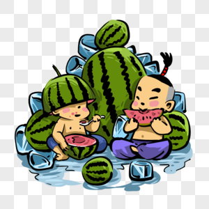 吃冰镇西瓜避暑的孩子高清图片