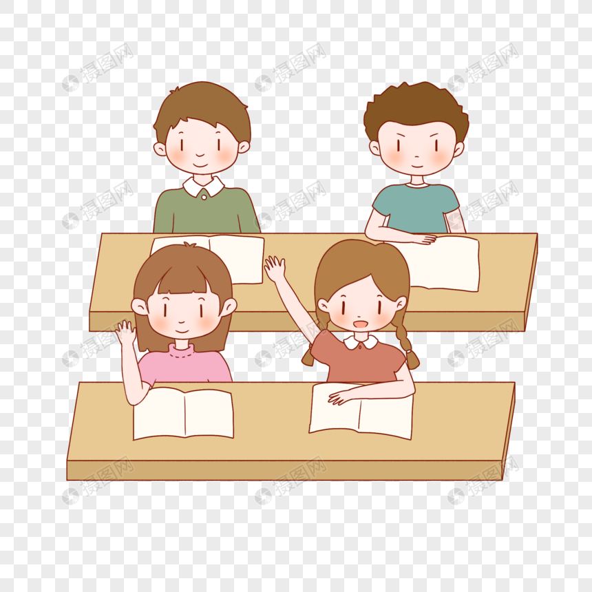 上课中举手回答问题的学生们元素素材下载-正版素材401595182-摄图网