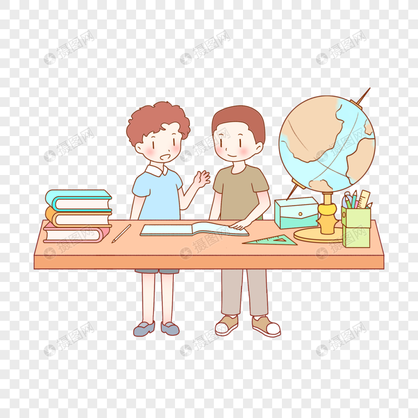 免抠元素 手绘/卡通元素 地理课讨论问题的学生.psd