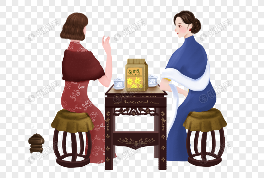 喝茶的少女