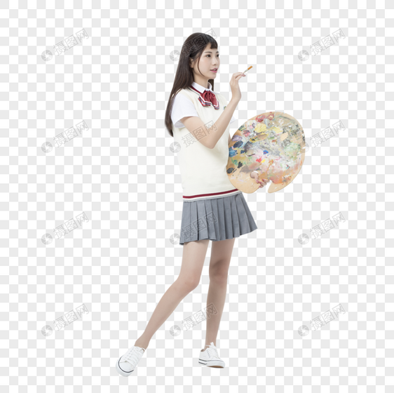 拿着画板的女学生图片