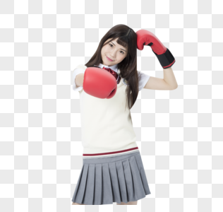 戴着拳击手套的女学生高清图片