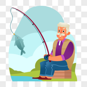 钓鱼老人悠闲老人钓鱼高清图片