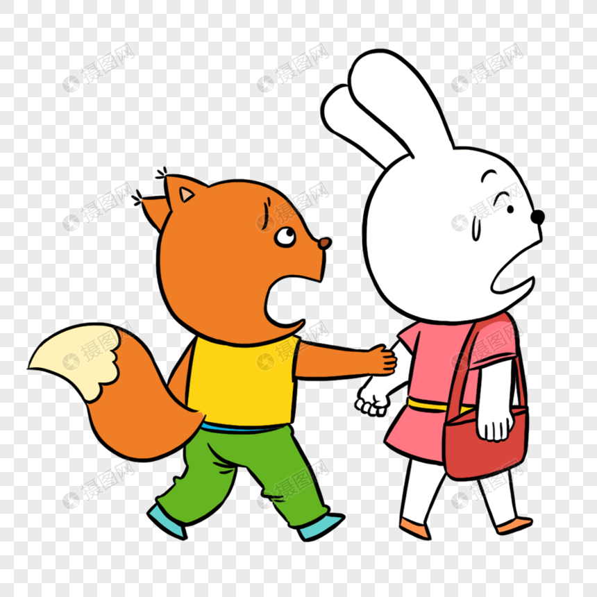 害怕的狐狸和兔子