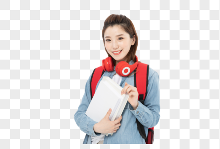 背书包戴耳机的女大学生图片