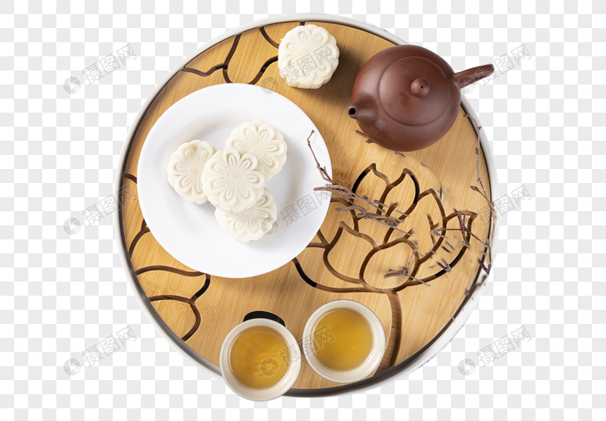 茶具月饼摆桌图片