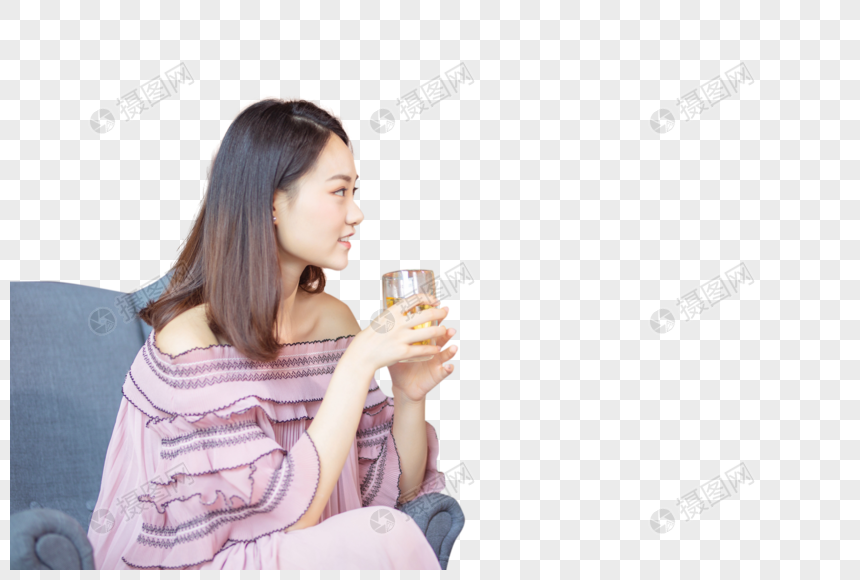 女孩喝茶元素素材下载-正版素材401606855-摄图网