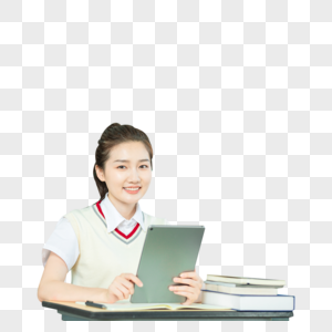 美女高中生使用平板电脑图片
