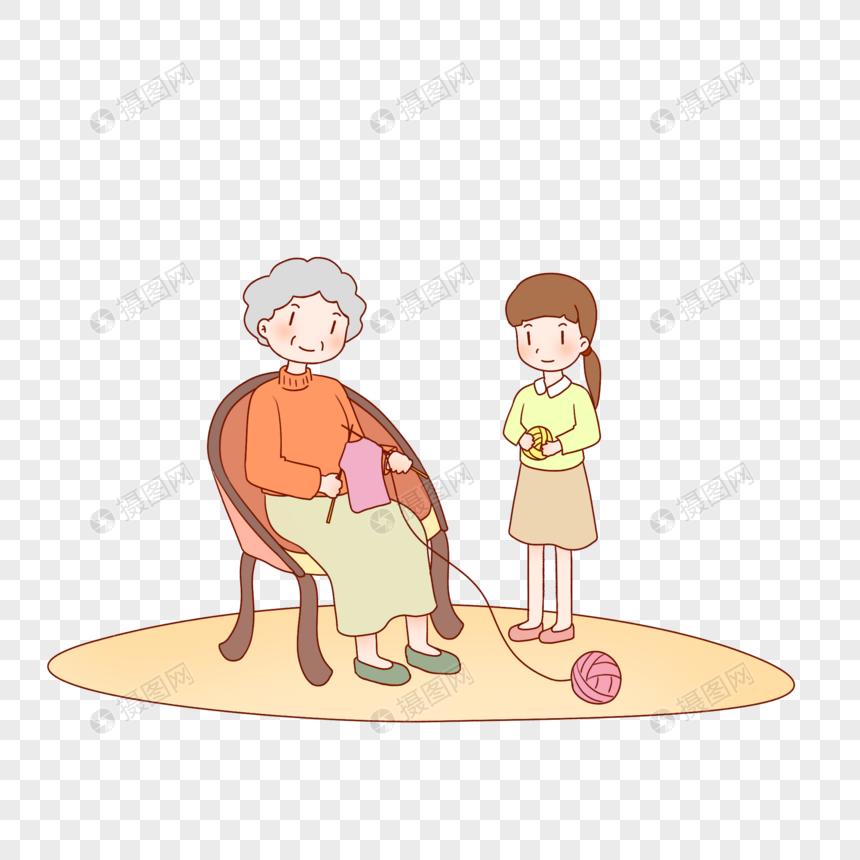 重阳敬老编织中的奶奶拿着毛线的孙女图片