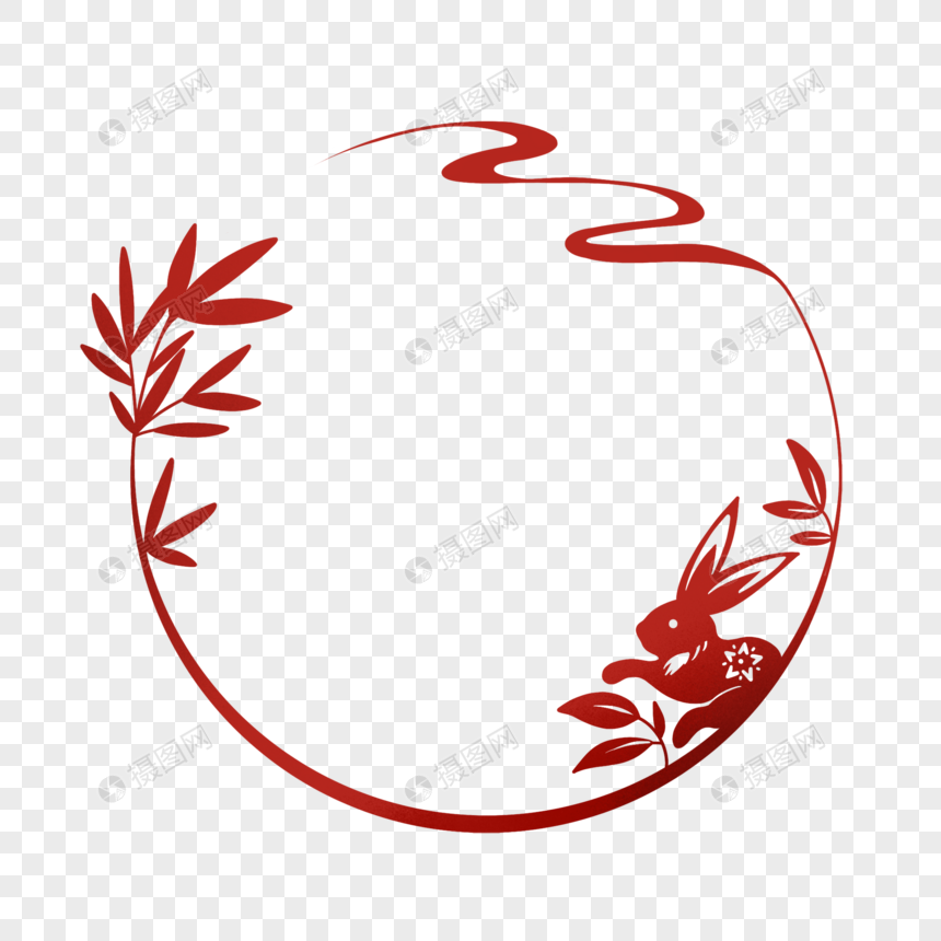 古风玉兔剪纸边框