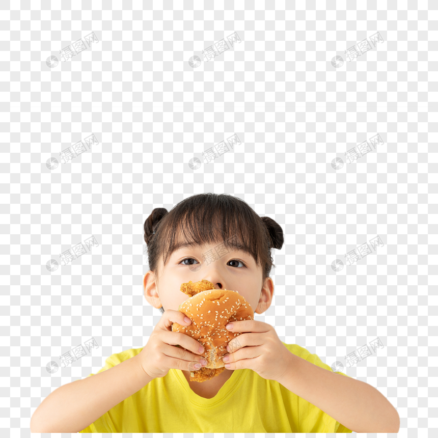 小女孩开心的吃着汉堡包图片