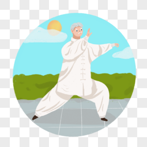 打疫苗,正在公园打太极的老大爷素材