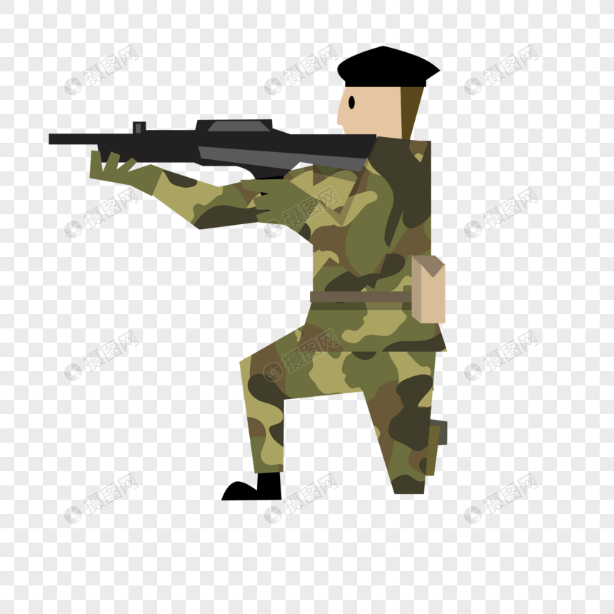 士兵蹲姿持枪