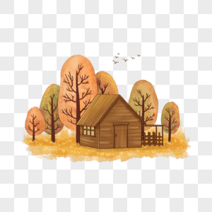 秋天的木屋树林木屋高清图片