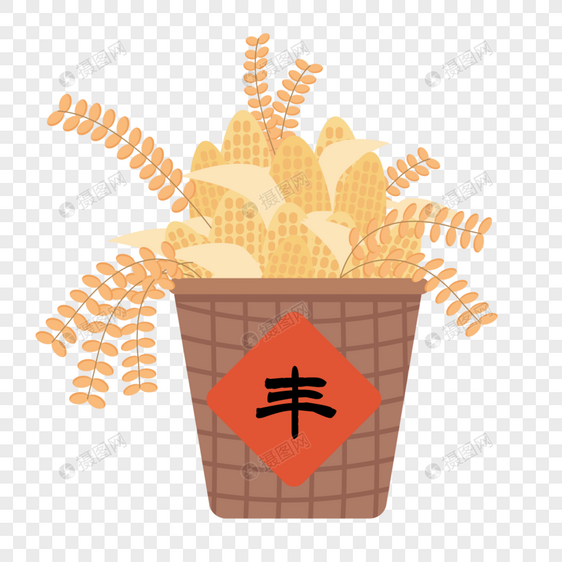 秋收玉米小麦插画图片