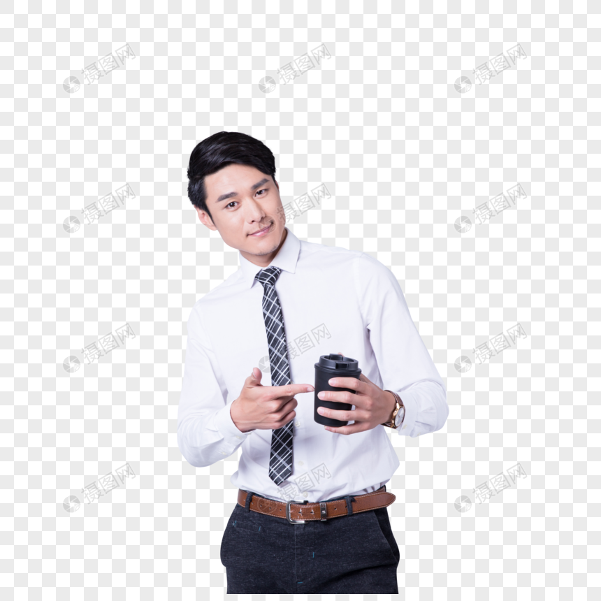商务休闲手拿咖啡杯男性人像图片