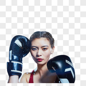 带着拳击手套的运动女性图片