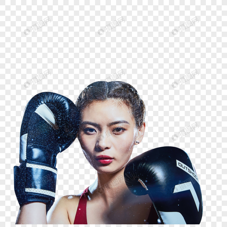 带着拳击手套的运动女性图片